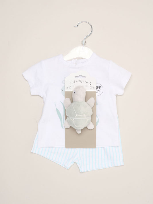 Dsiney Kidz - Rock-A-Bye Baby Boutique White Shell Dinosaur Print T-Shirt, Shorts And Plush Toy Set Outfit Set image 2