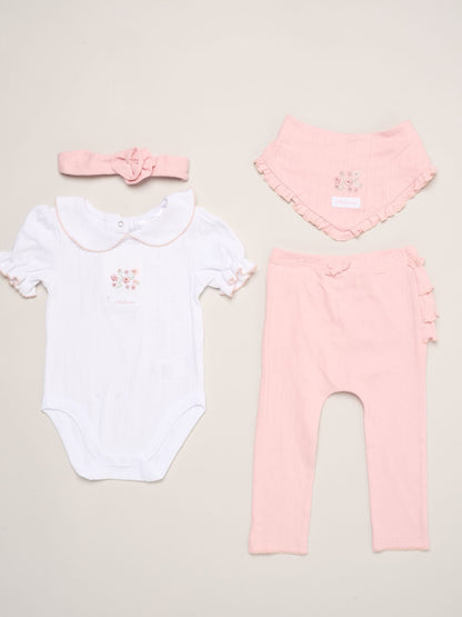 Rock-A-Bye Baby Boutique Pink - Teddy Print Baby Outfit Set 4 Piece image 1
