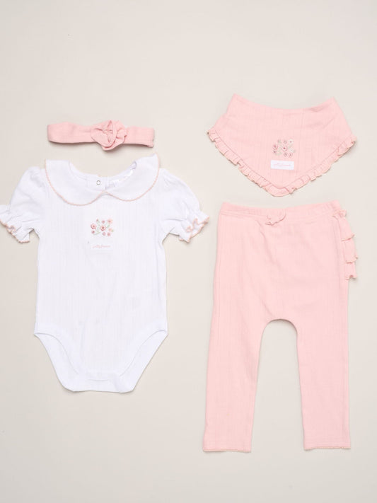Rock-A-Bye Baby Boutique Pink - Teddy Print Baby Outfit Set 4 Piece image 1