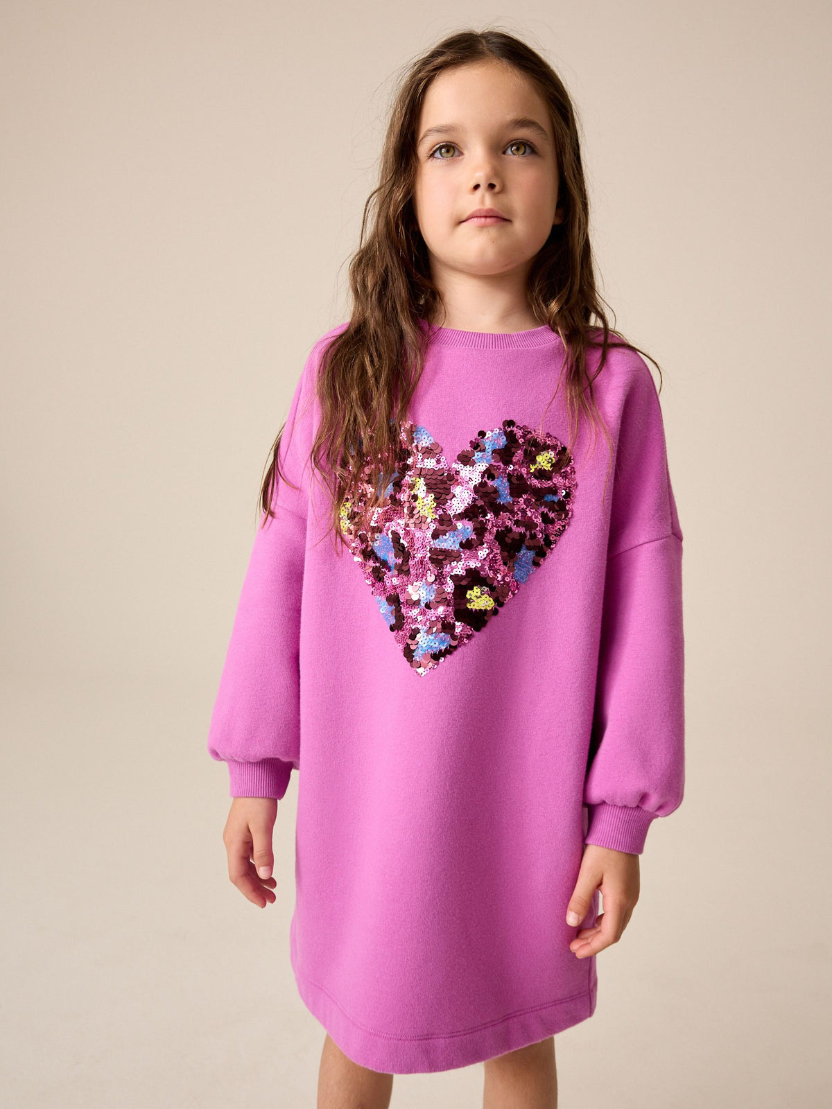 Dsiney Kidz - Bright Pink Long Sleeve Sequin Jumper Dress (3-16yrs) image 2