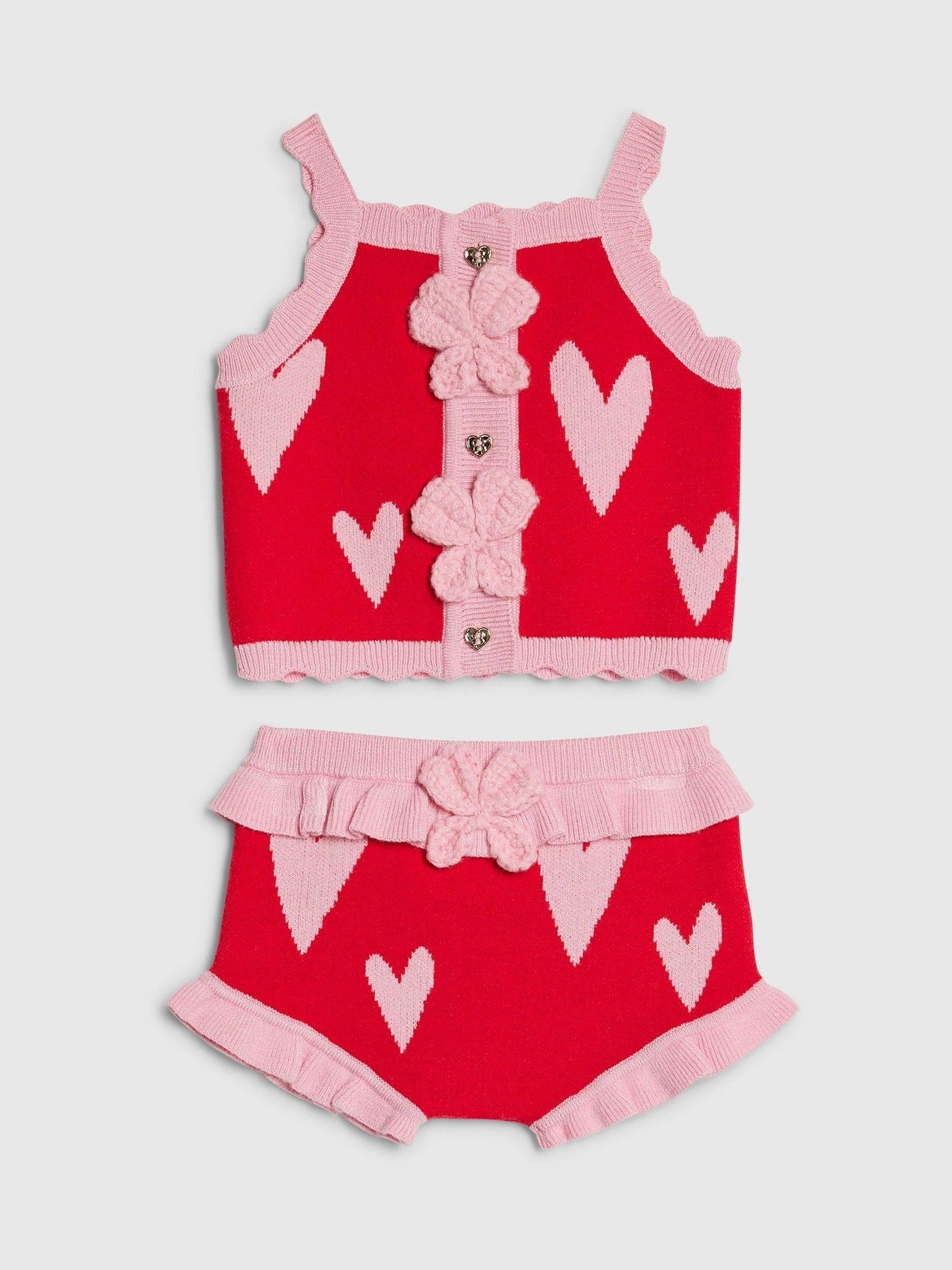 River Island Red Knitted Heart Bloomer Top & Shorts Set image 1