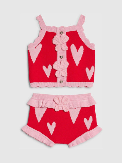River Island Red Knitted Heart Bloomer Top & Shorts Set image 1