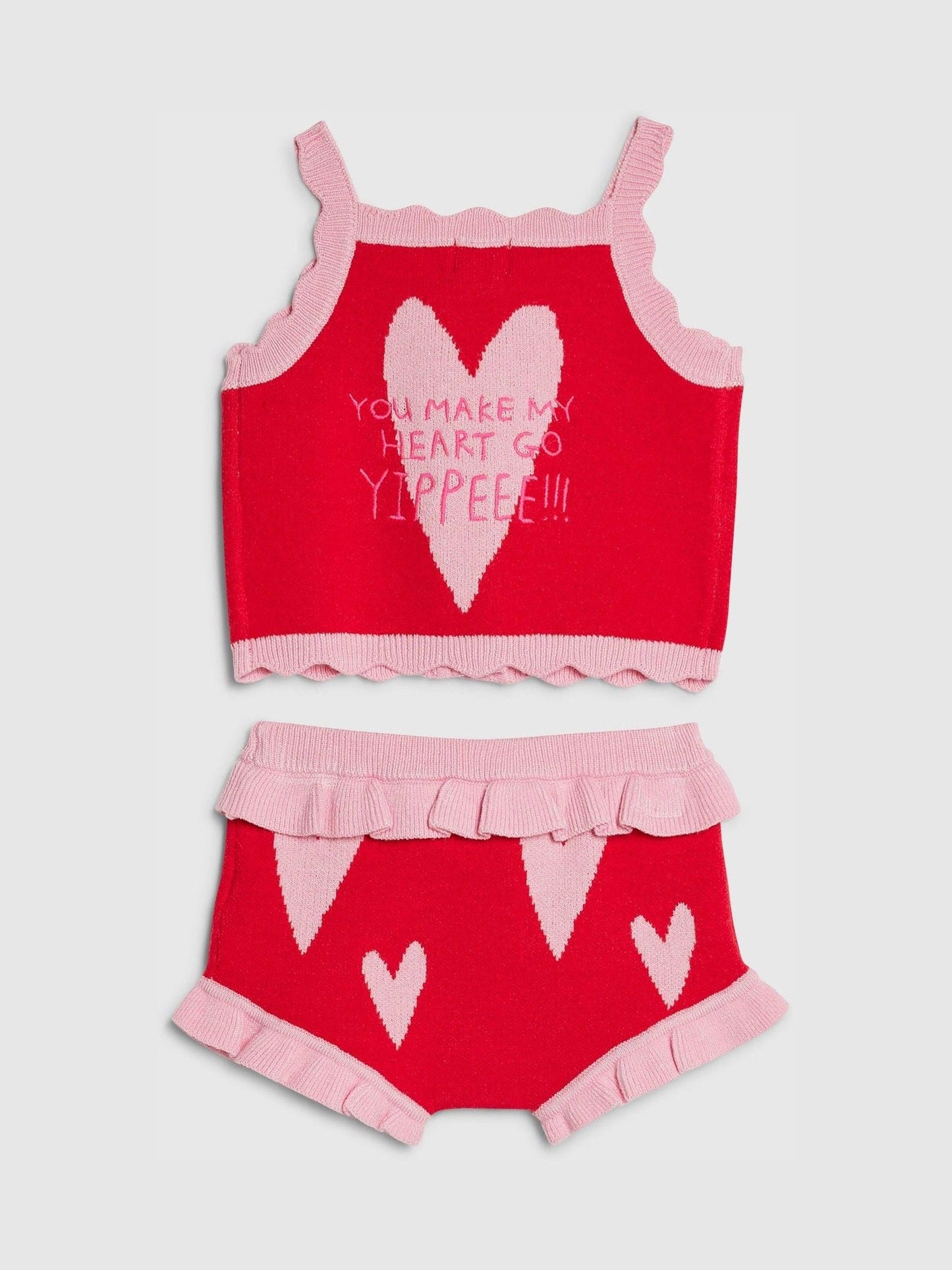 River Island Red Knitted Heart Bloomer Top & Shorts Set image 2