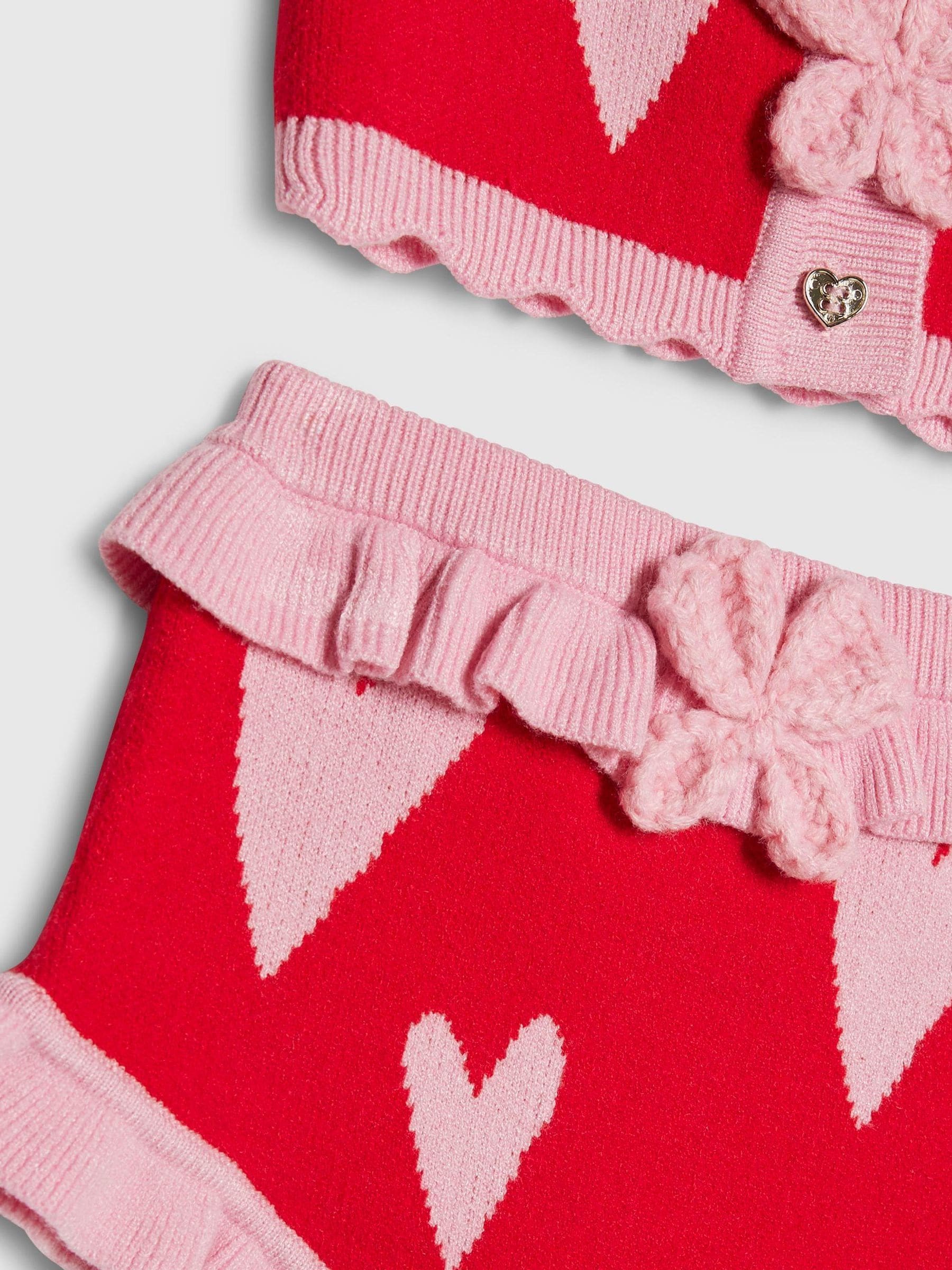 River Island Red Knitted Heart Bloomer Top & Shorts Set image 4