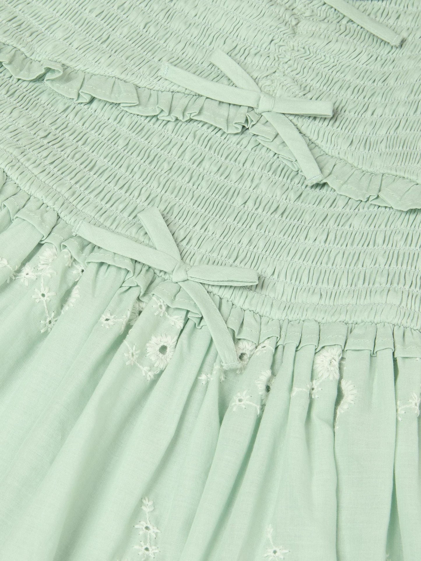 Monsoon Green Embroidered Puff Sleeve Smocked Dress image 4