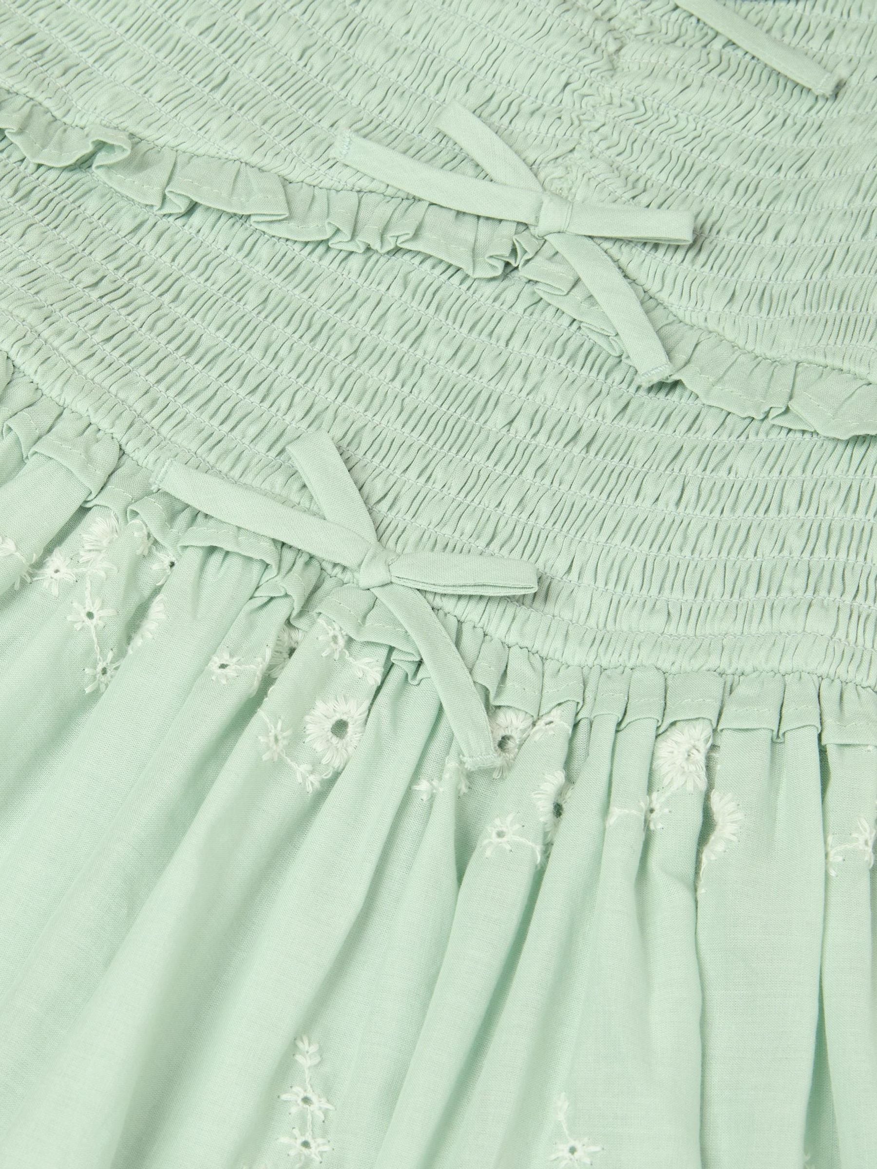 Monsoon Green Embroidered Puff Sleeve Smocked Dress image 4