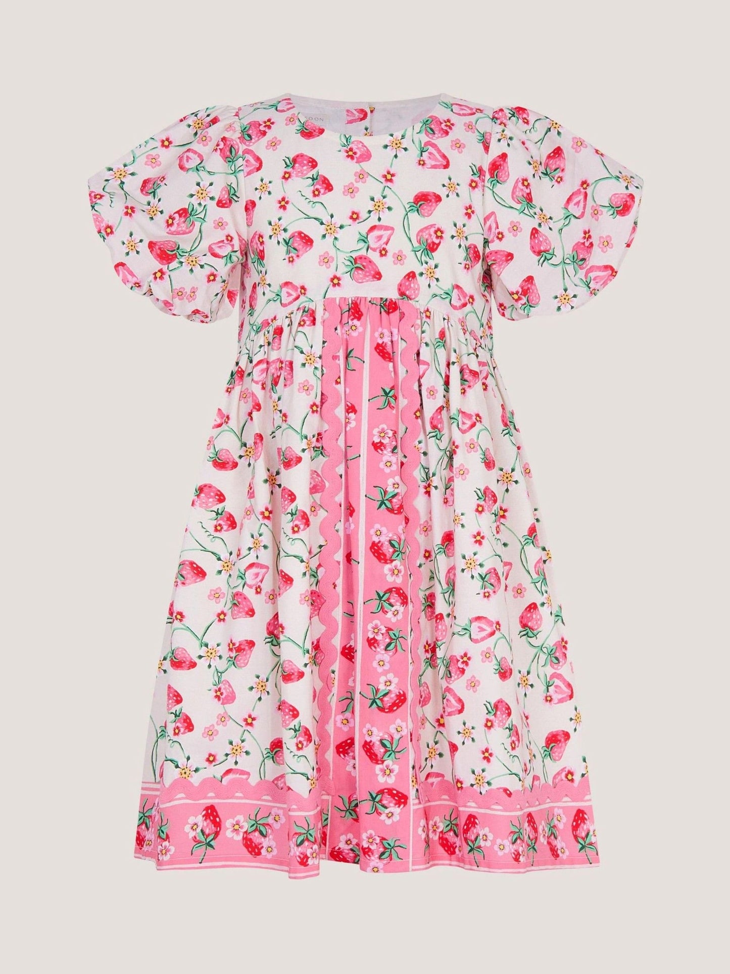 Monsoon Pink Puff Sleeve Strawberry Print Dress image 3