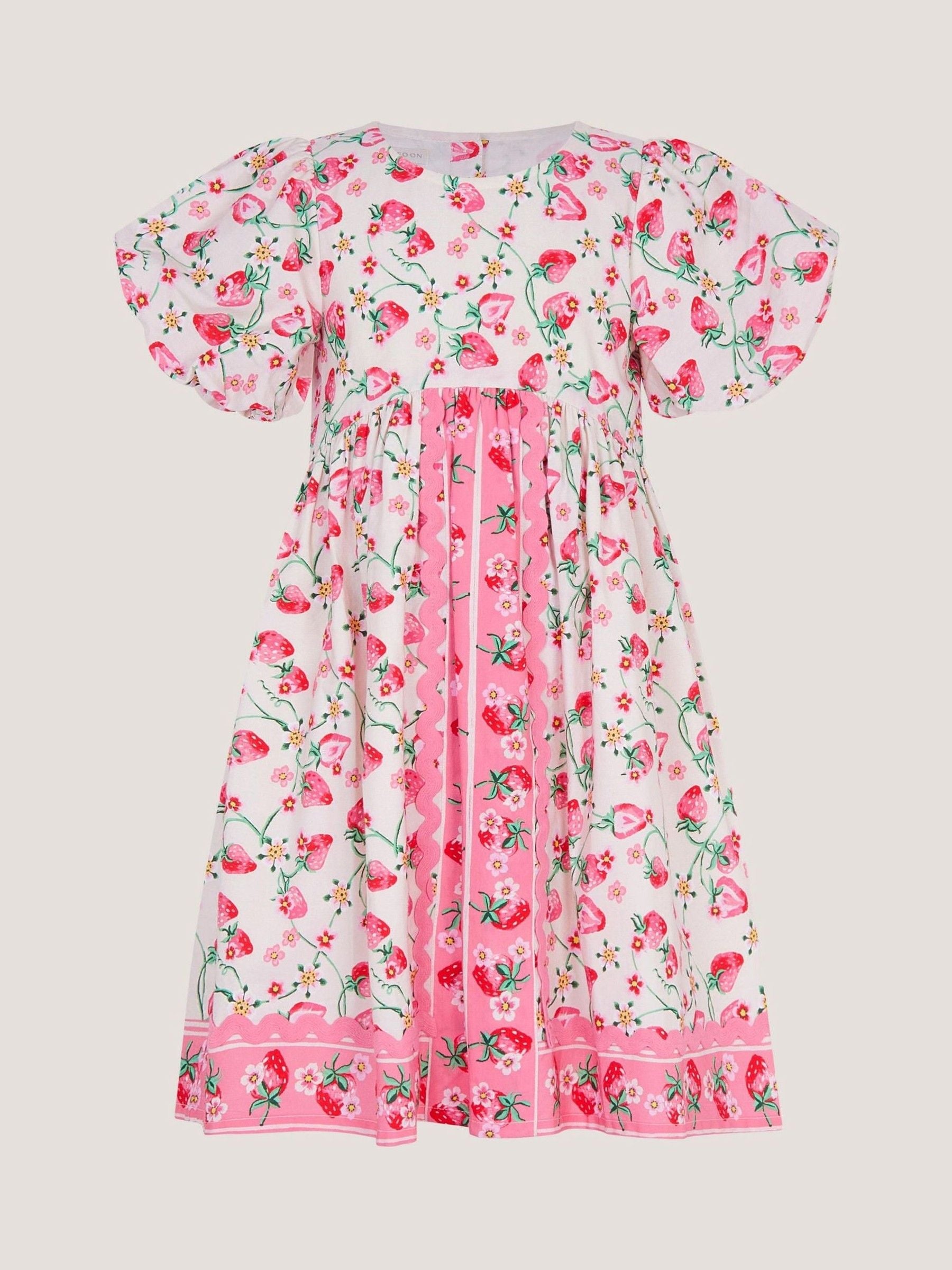 Monsoon Pink Puff Sleeve Strawberry Print Dress image 3