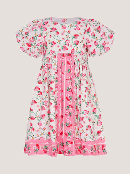 Monsoon Pink Puff Sleeve Strawberry Print Dress image 3