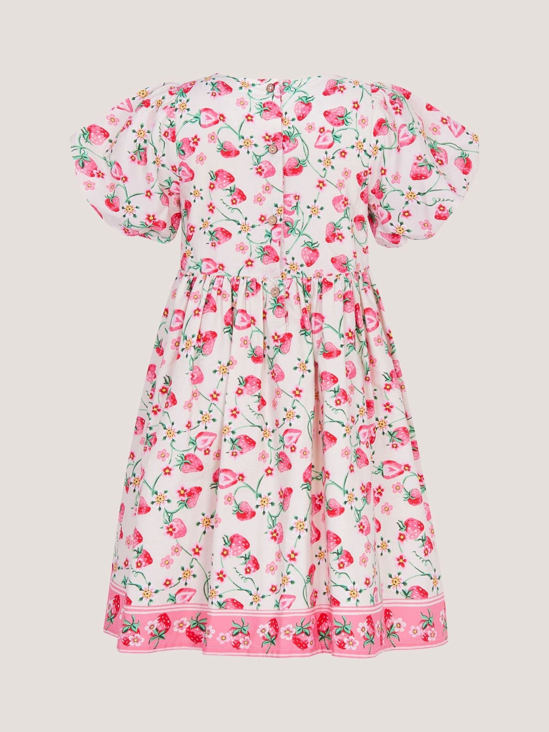 Monsoon Pink Puff Sleeve Strawberry Print Dress image 4