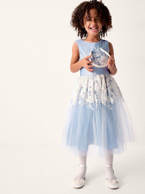 Dsiney Kidz - Monsoon Pale Blue Felicity Floral Embroidered Mesh Dress image 1