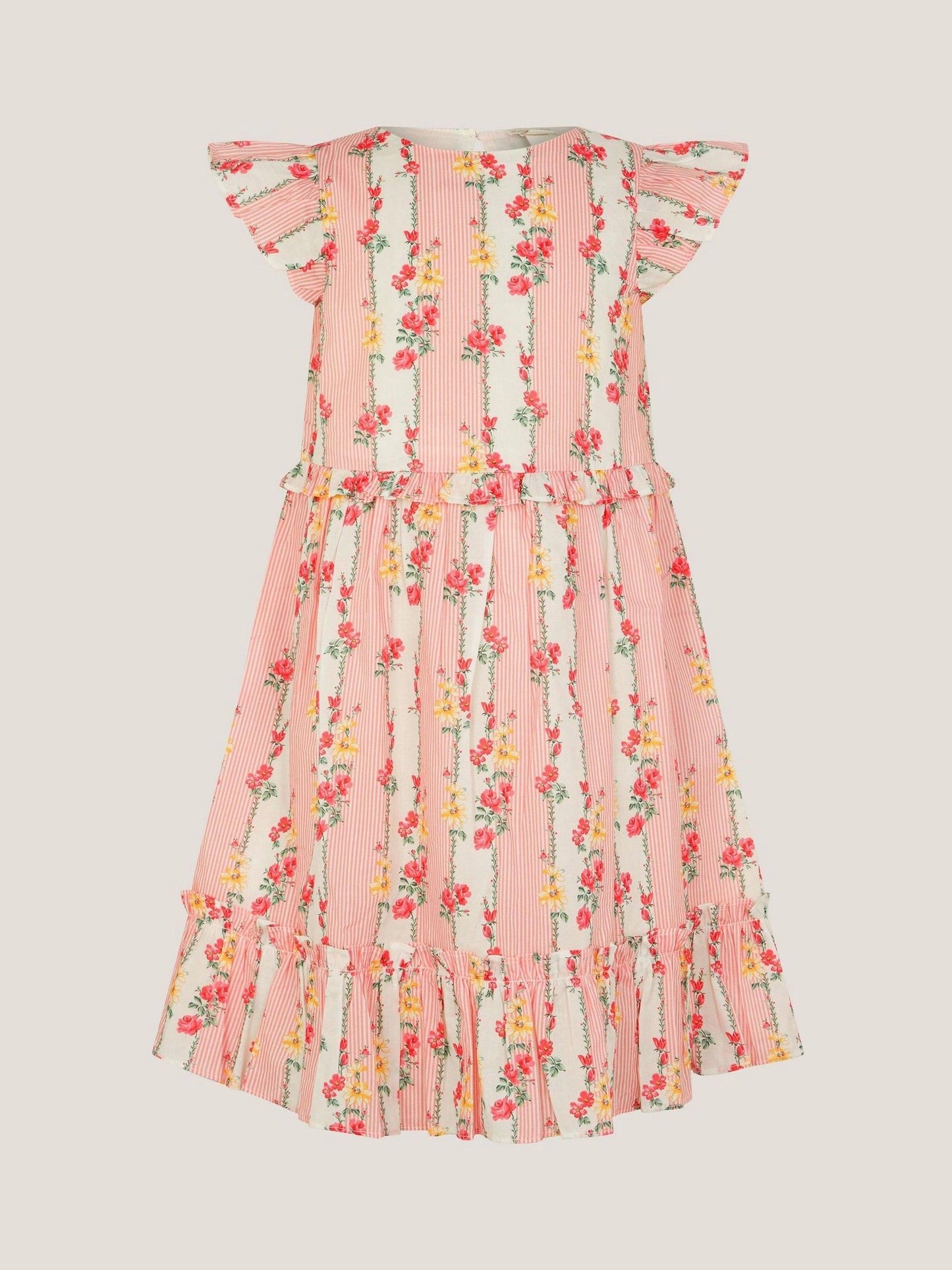 Monsoon Pink Frilly Floral Stripe Print Dress image 2