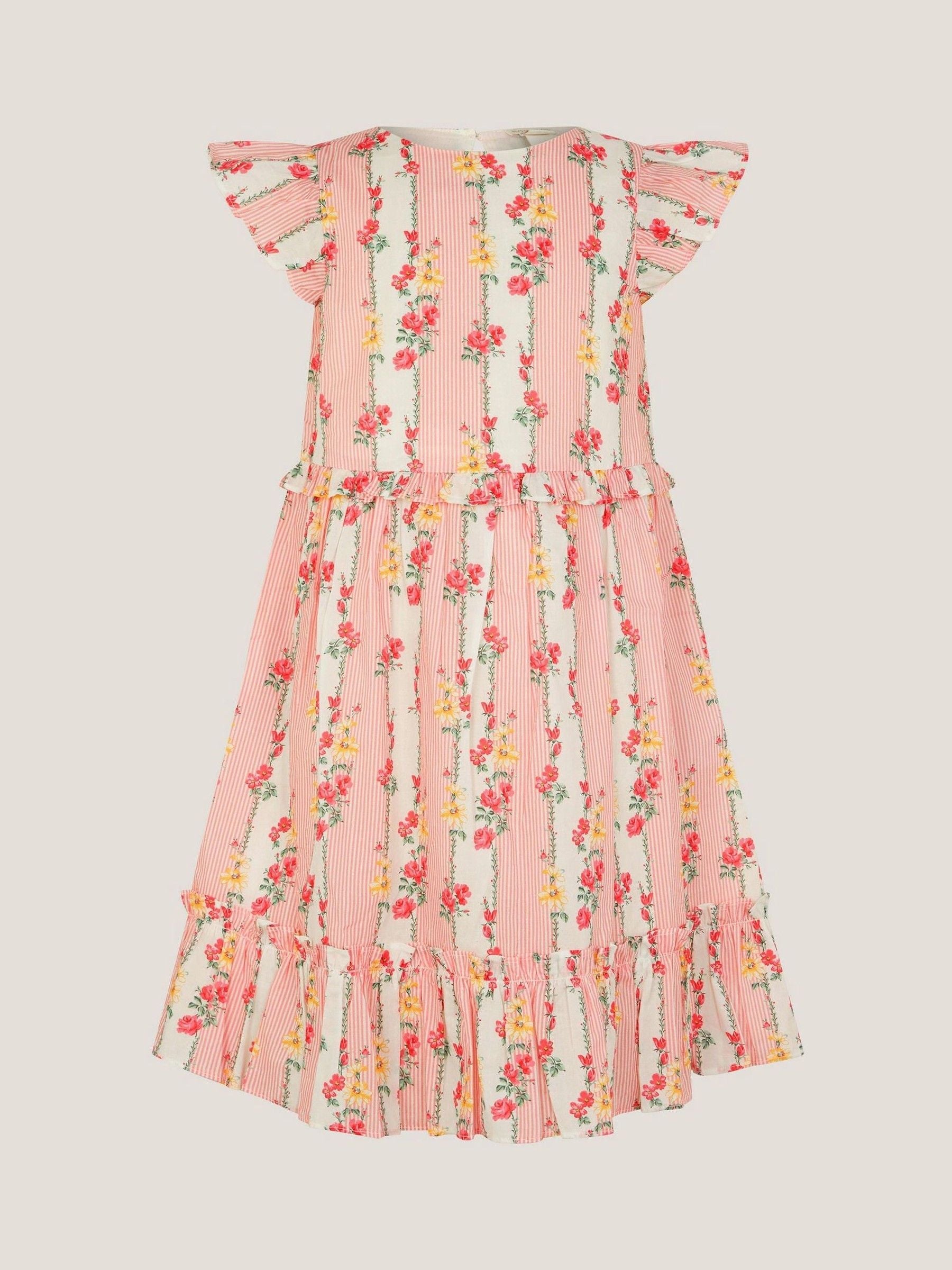 Monsoon Pink Frilly Floral Stripe Print Dress image 2