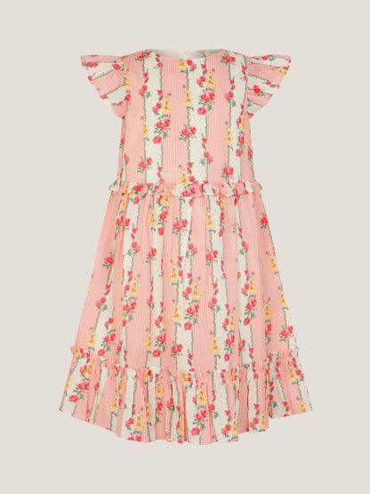 Monsoon Pink Frilly Floral Stripe Print Dress image 2
