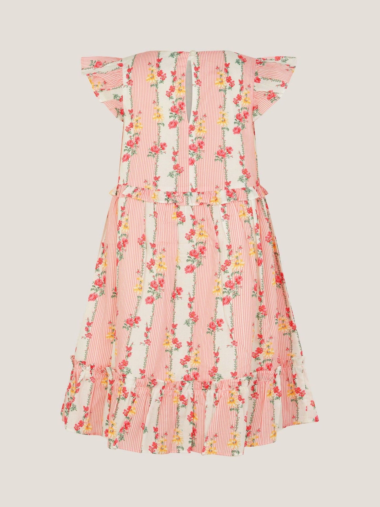 Monsoon Pink Frilly Floral Stripe Print Dress image 3