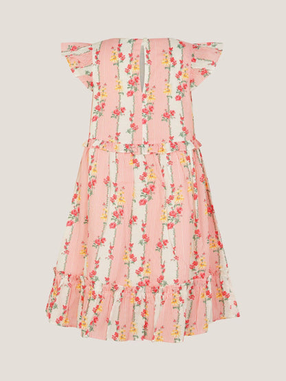 Monsoon Pink Frilly Floral Stripe Print Dress image 3