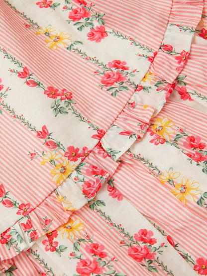Monsoon Pink Frilly Floral Stripe Print Dress image 4