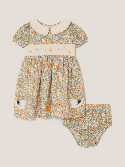 Monsoon Yellow Baby Darcie Duck Smocked Dress & Knickers Set image 1