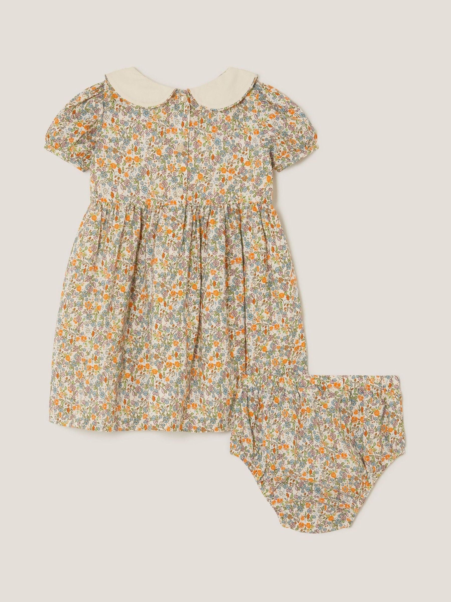 Monsoon Yellow Baby Darcie Duck Smocked Dress & Knickers Set image 2