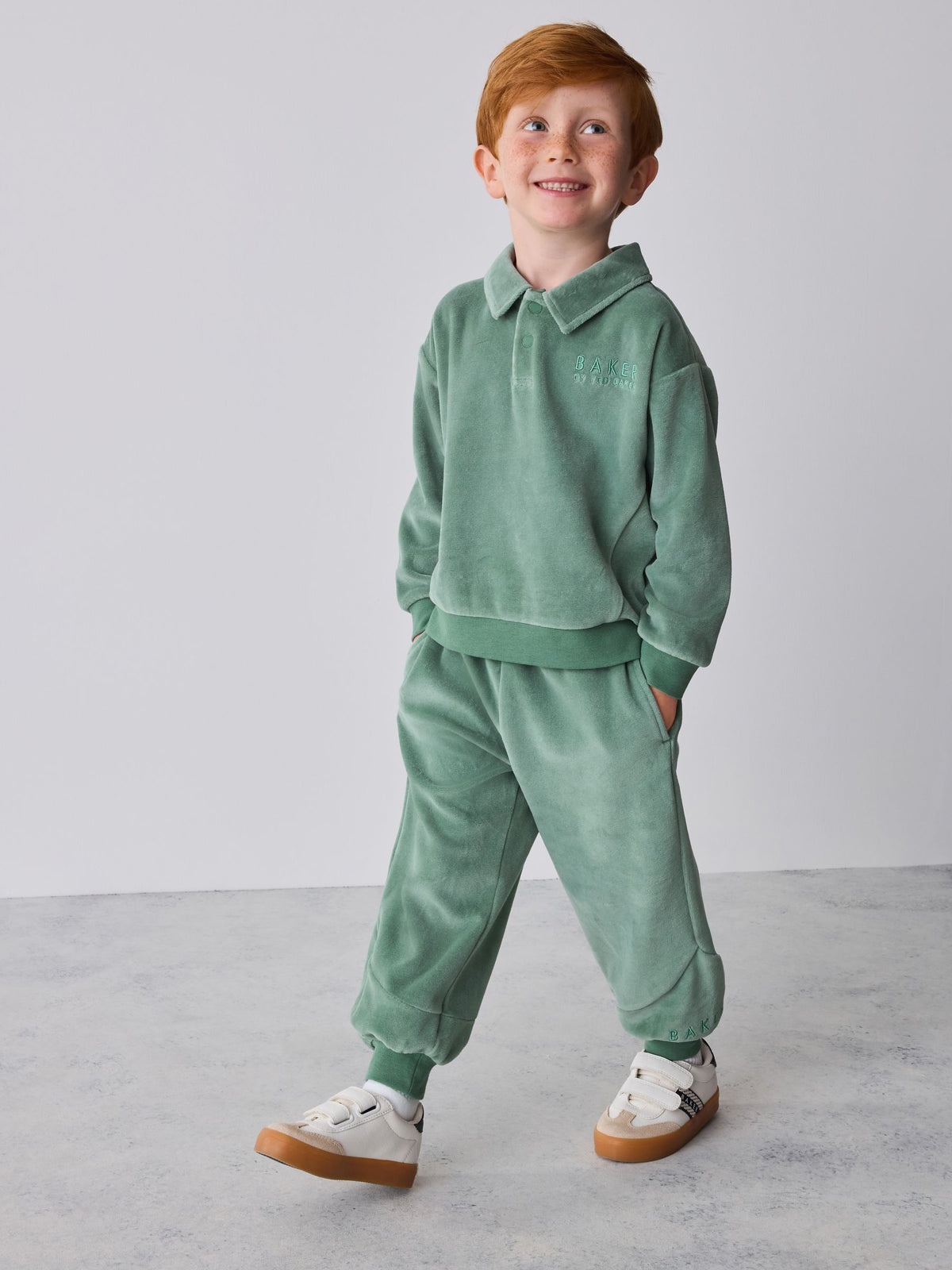 Baker by Ted Baker Green Velour Long Sleeve Rugby Top And Joggers Set - image 1
