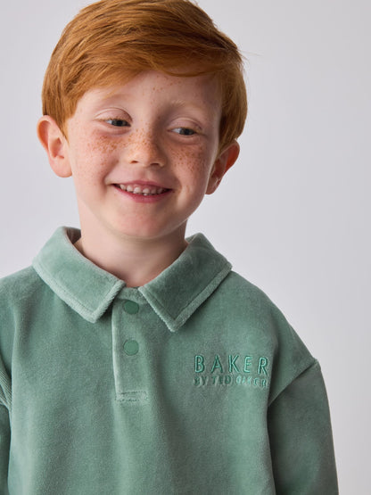 Baker by Ted Baker Green Velour Long Sleeve Rugby Top And Joggers Set - image 3