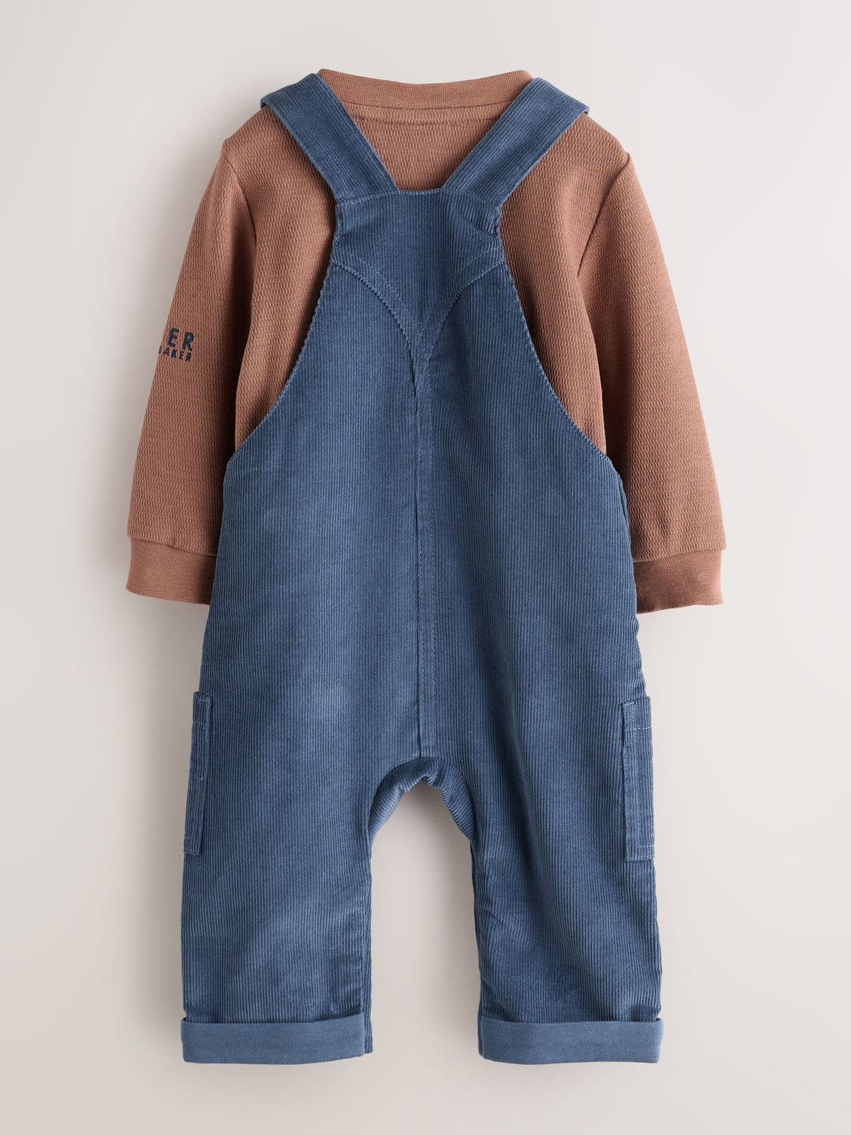 Baker by Ted Baker Blue/Brown 2 Piece Cord Dungaree and Brown Textured T-Shirts Set - image 3