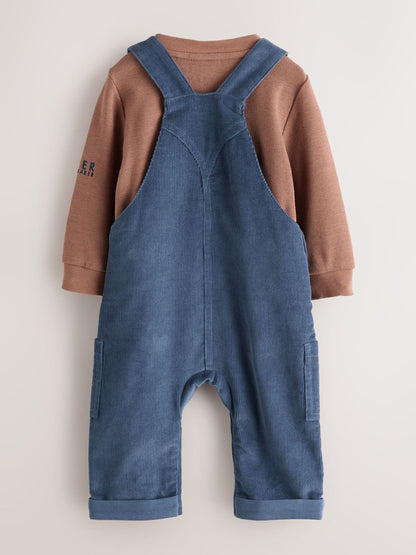 Baker by Ted Baker Blue/Brown 2 Piece Cord Dungaree and Brown Textured T-Shirts Set - image 3