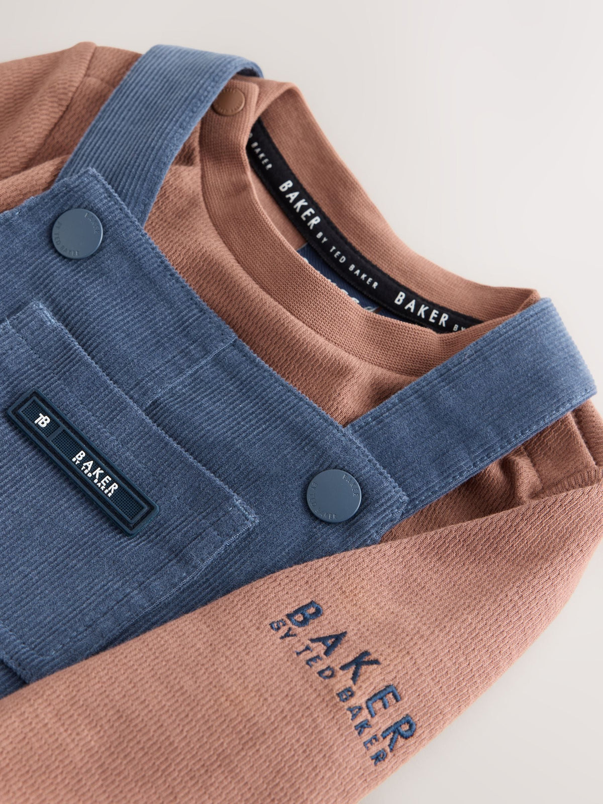Baker by Ted Baker Blue/Brown 2 Piece Cord Dungaree and Brown Textured T-Shirts Set - image 5
