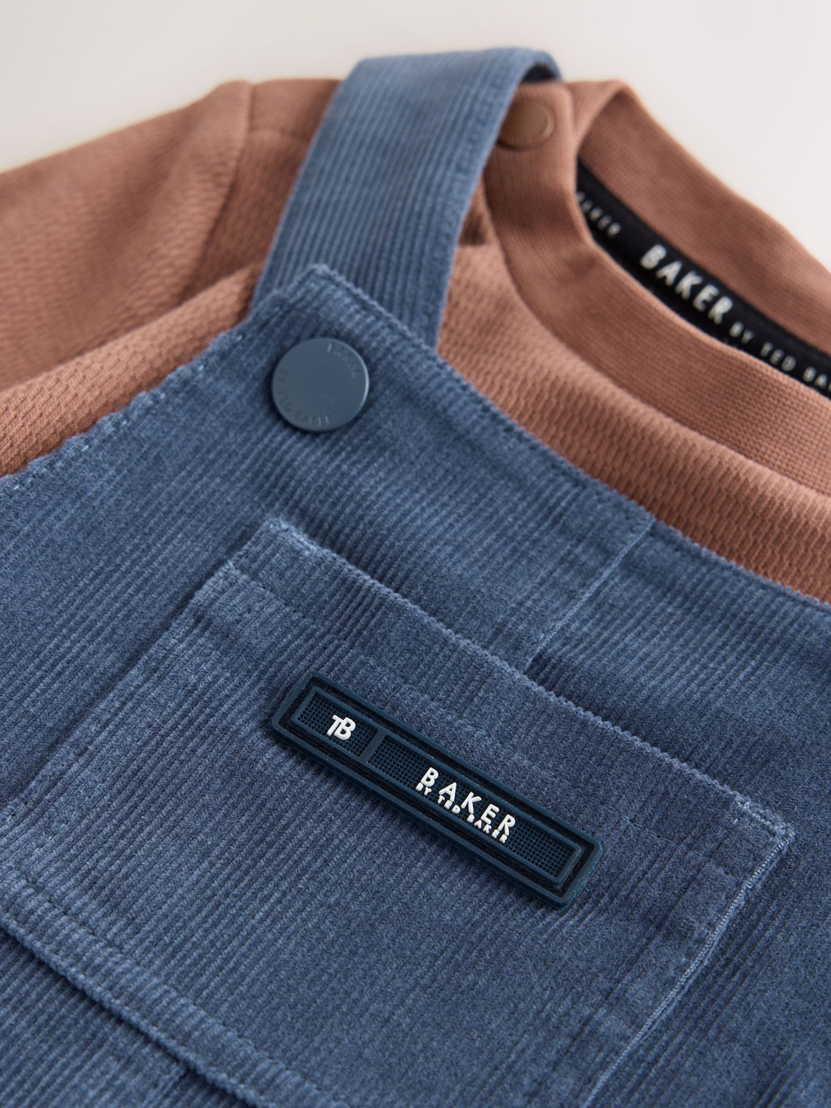 Baker by Ted Baker Blue/Brown 2 Piece Cord Dungaree and Brown Textured T-Shirts Set - image 8