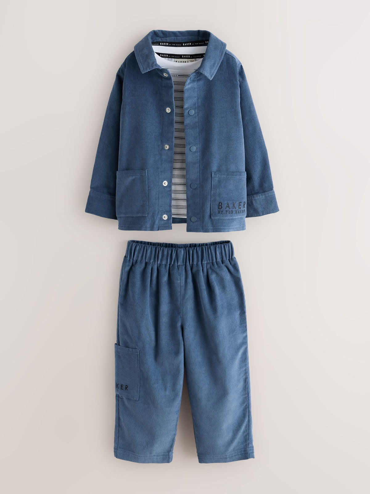 Baker by Ted Baker Blue Cord Jacket, Stripe T-Shirt and Trousers 3 Piece Set - image 1