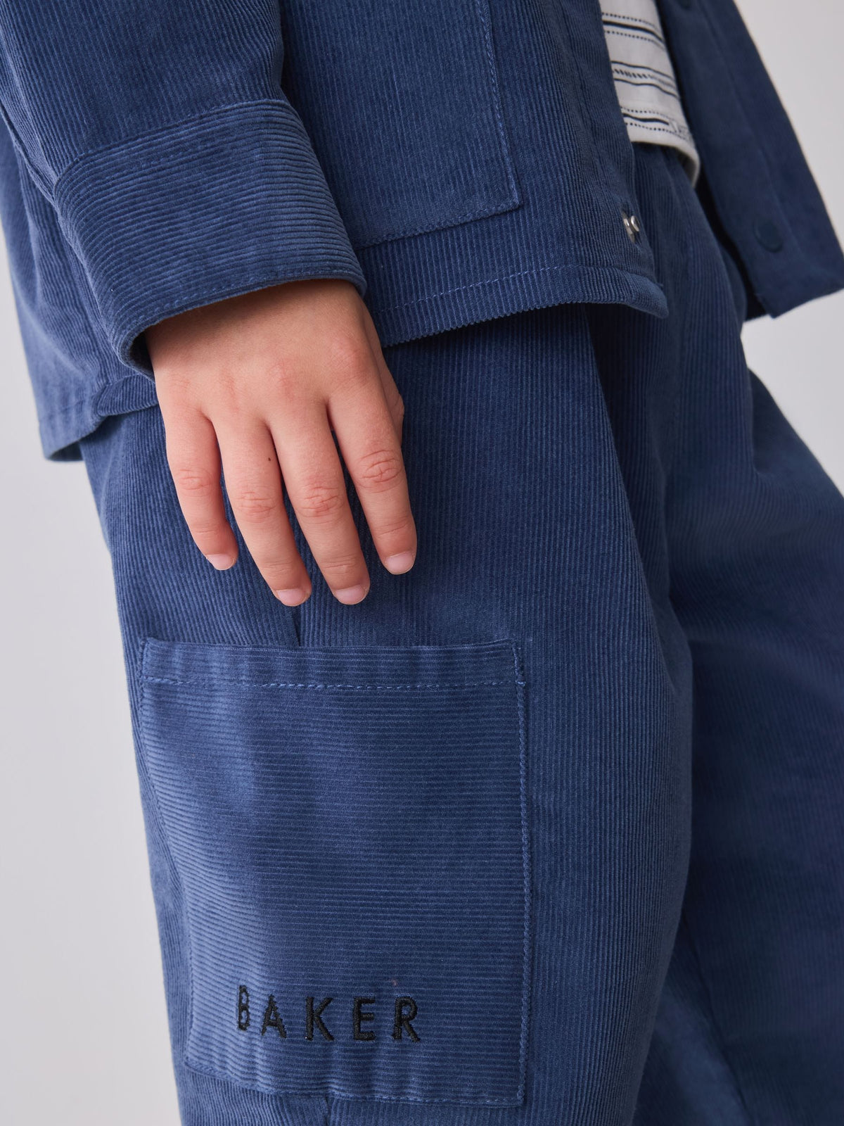 Baker by Ted Baker Blue Cord Jacket, Stripe T-Shirt and Trousers 3 Piece Set - image 4