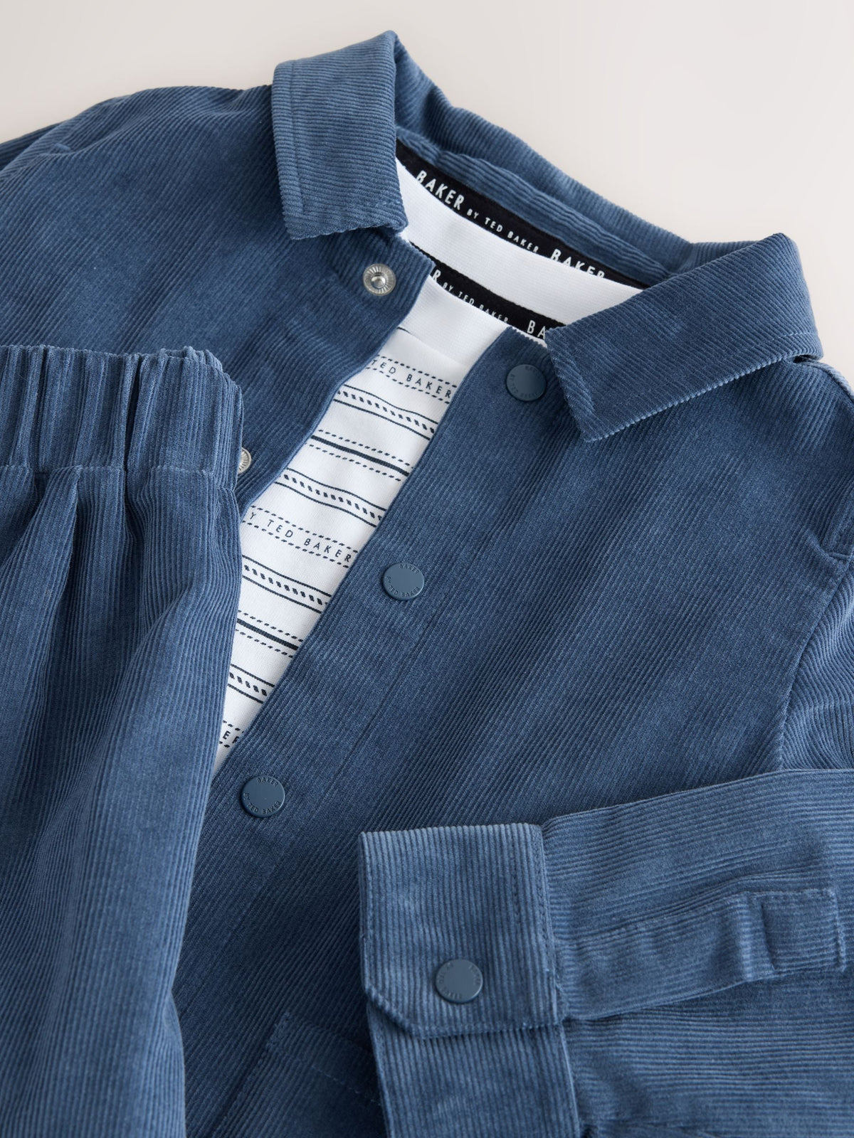 Baker by Ted Baker Blue Cord Jacket, Stripe T-Shirt and Trousers 3 Piece Set - image 8