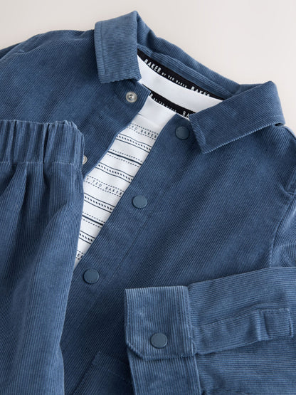 Baker by Ted Baker Blue Cord Jacket, Stripe T-Shirt and Trousers 3 Piece Set - image 8