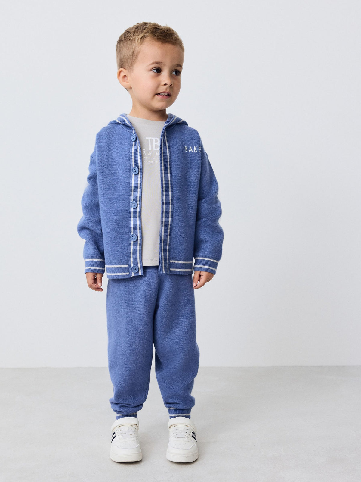 Baker by Ted Baker Blue 3 Piece Textured Knitted Zip Through Grey T-Shirt and Joggers Set - image 1