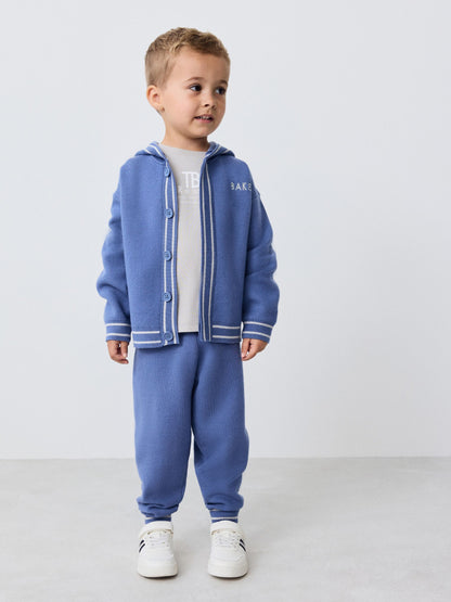 Baker by Ted Baker Blue 3 Piece Textured Knitted Zip Through Grey T-Shirt and Joggers Set - image 1