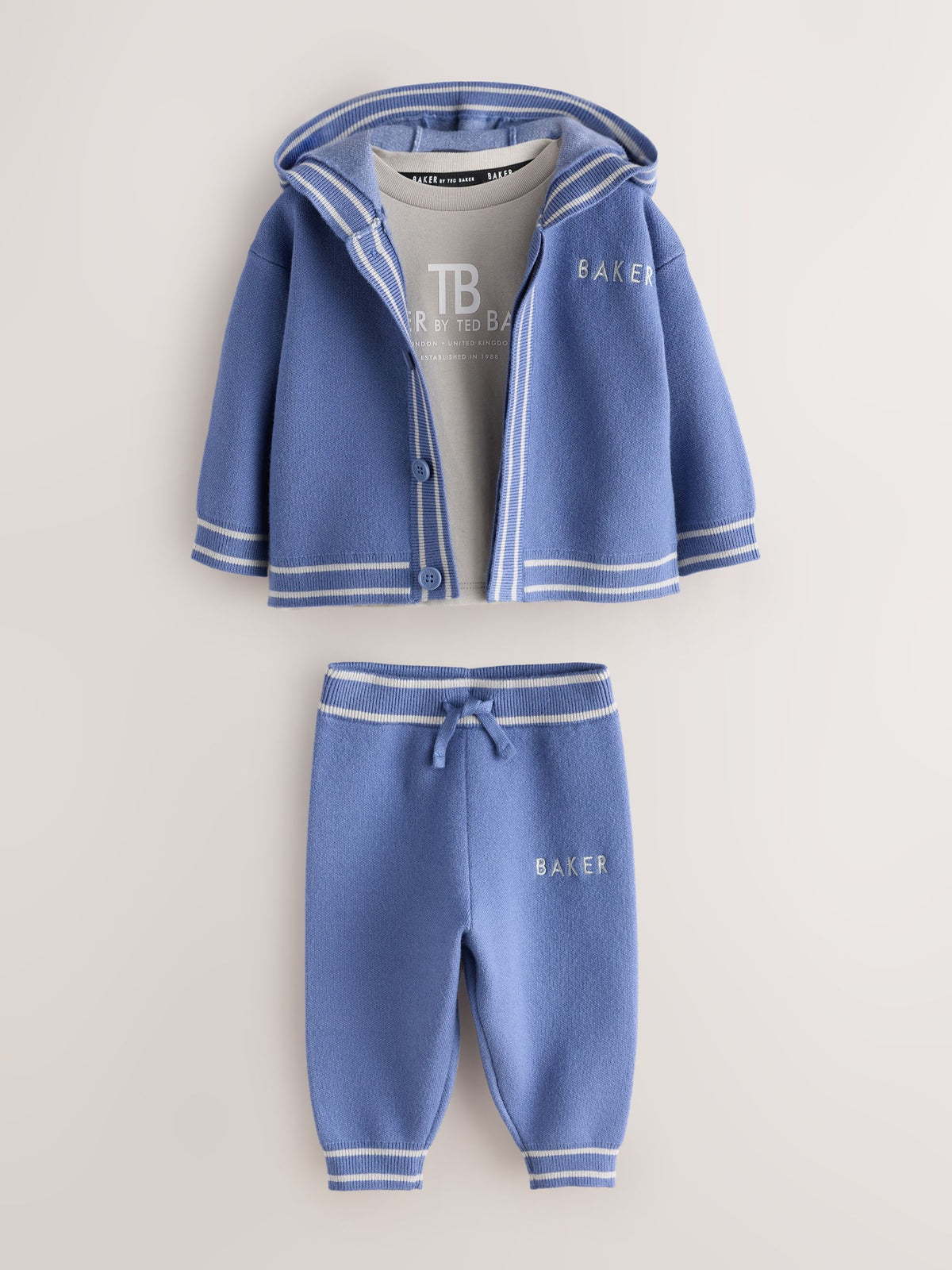 Baker by Ted Baker Blue 3 Piece Textured Knitted Zip Through Grey T-Shirt and Joggers Set - image 9