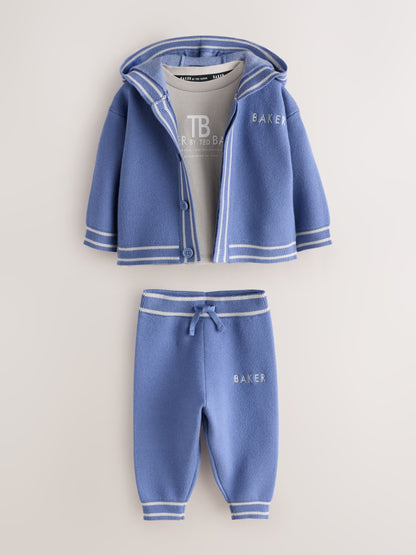 Baker by Ted Baker Blue 3 Piece Textured Knitted Zip Through Grey T-Shirt and Joggers Set - image 9