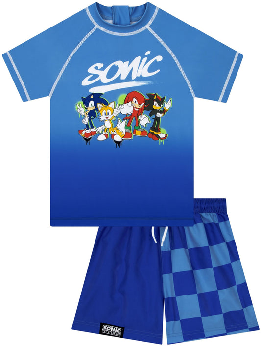 Character Blue Sonic The Hedgehog Rash Guard And Swim Shorts image 1