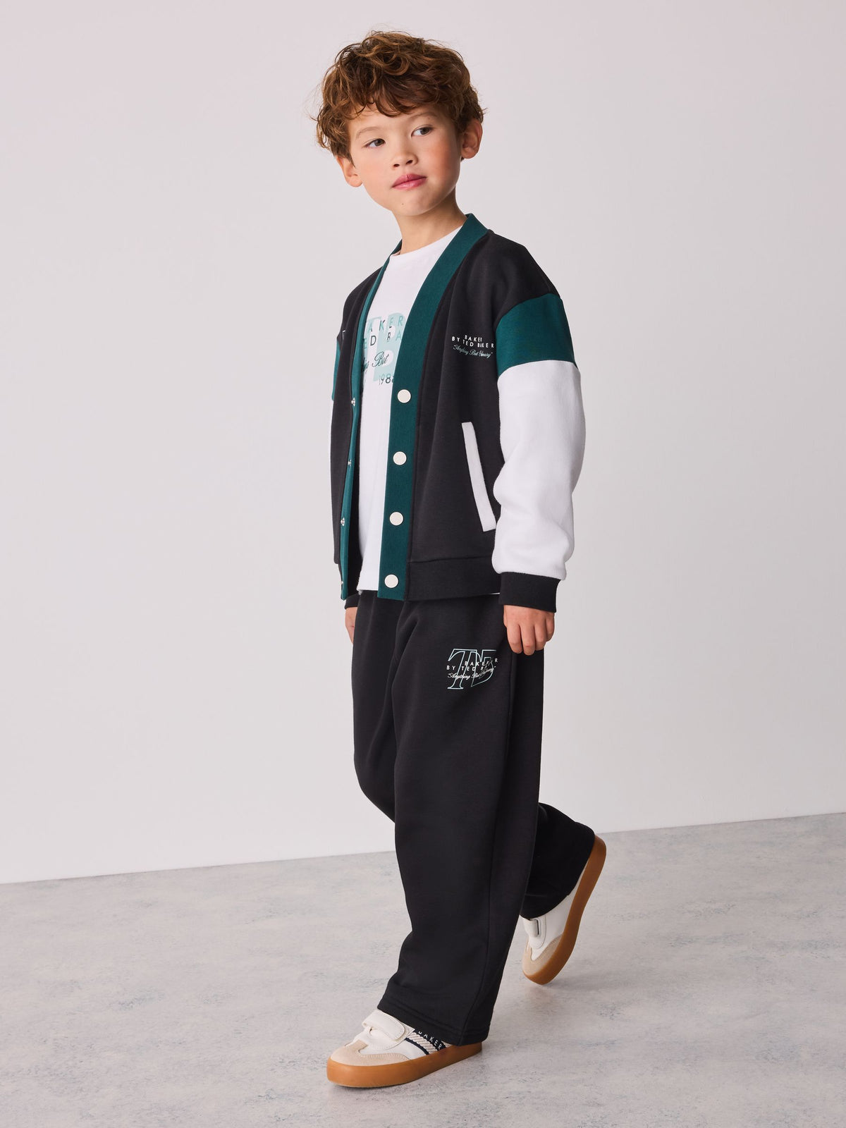 Baker by Ted Baker Navy Varsity Cardigan T-Shirt and Wide Leg Joggers Set 3 Piece - image 1