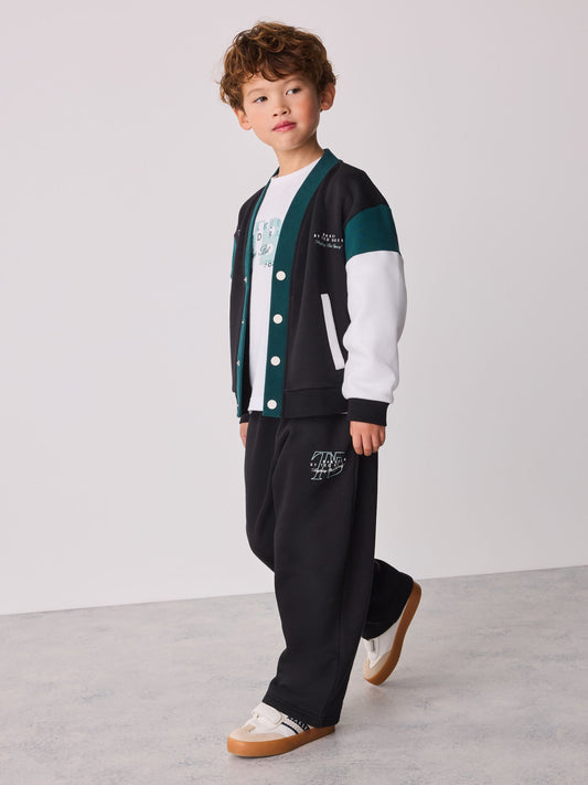Baker by Ted Baker Navy Varsity Cardigan T-Shirt and Wide Leg Joggers Set 3 Piece - image 1