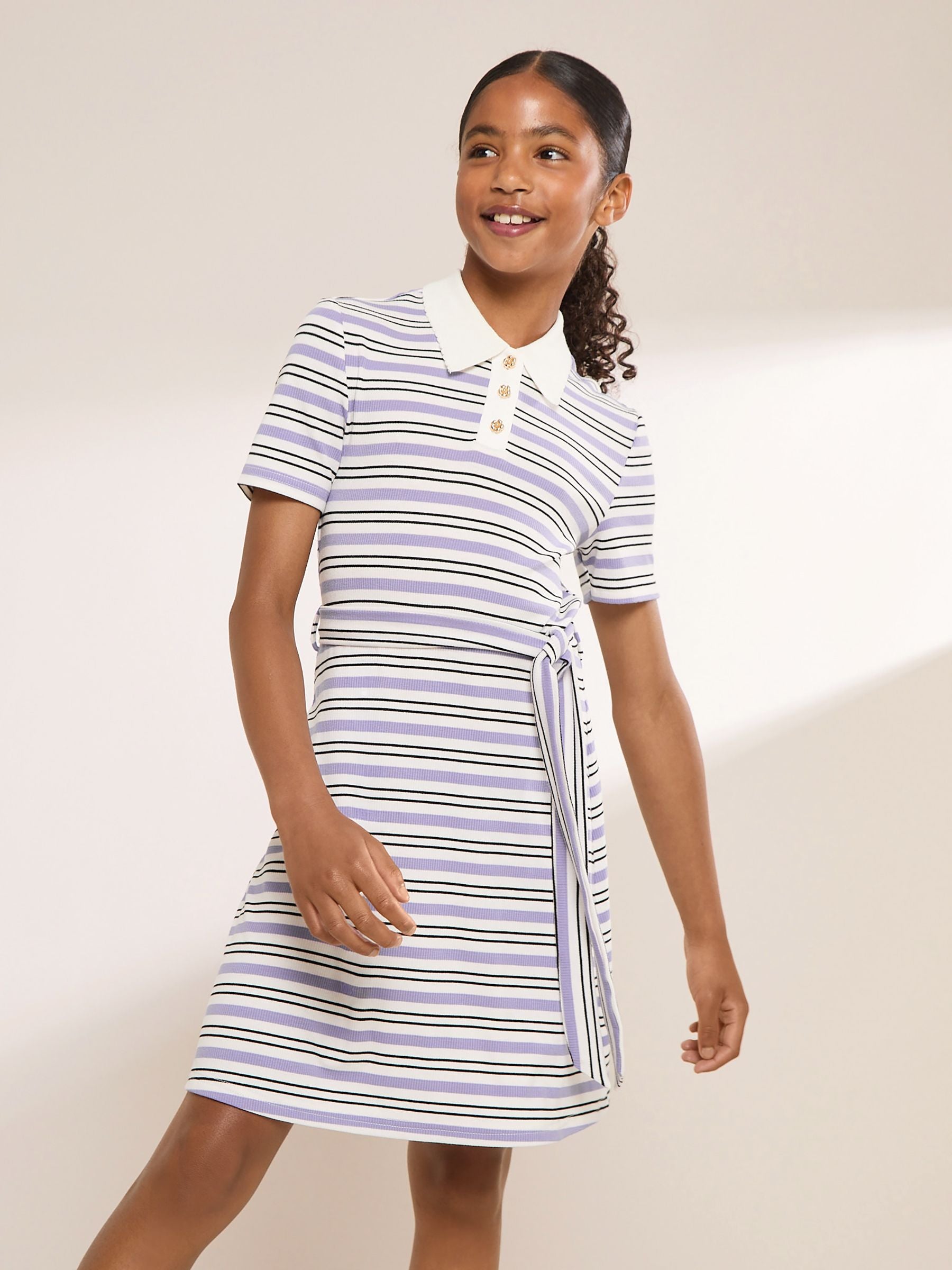 Dsiney Kidz - Lipsy White/Purple Stripe Jersey Collar Dress (5-16yrs) image 1
