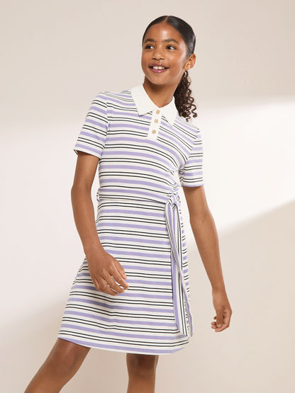 Dsiney Kidz - Lipsy White/Purple Stripe Jersey Collar Dress (5-16yrs) image 1