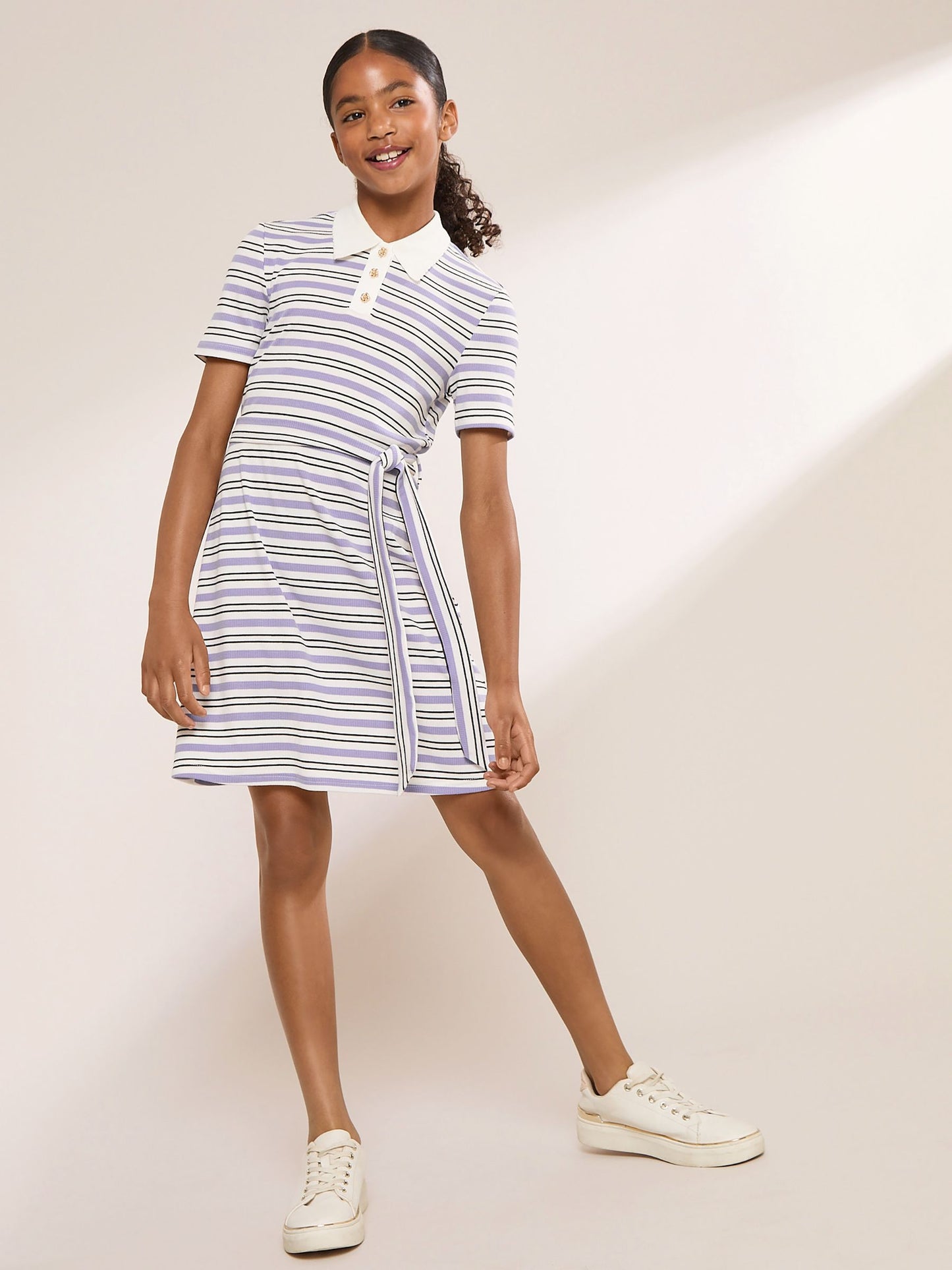 Dsiney Kidz - Lipsy White/Purple Stripe Jersey Collar Dress (5-16yrs) image 2