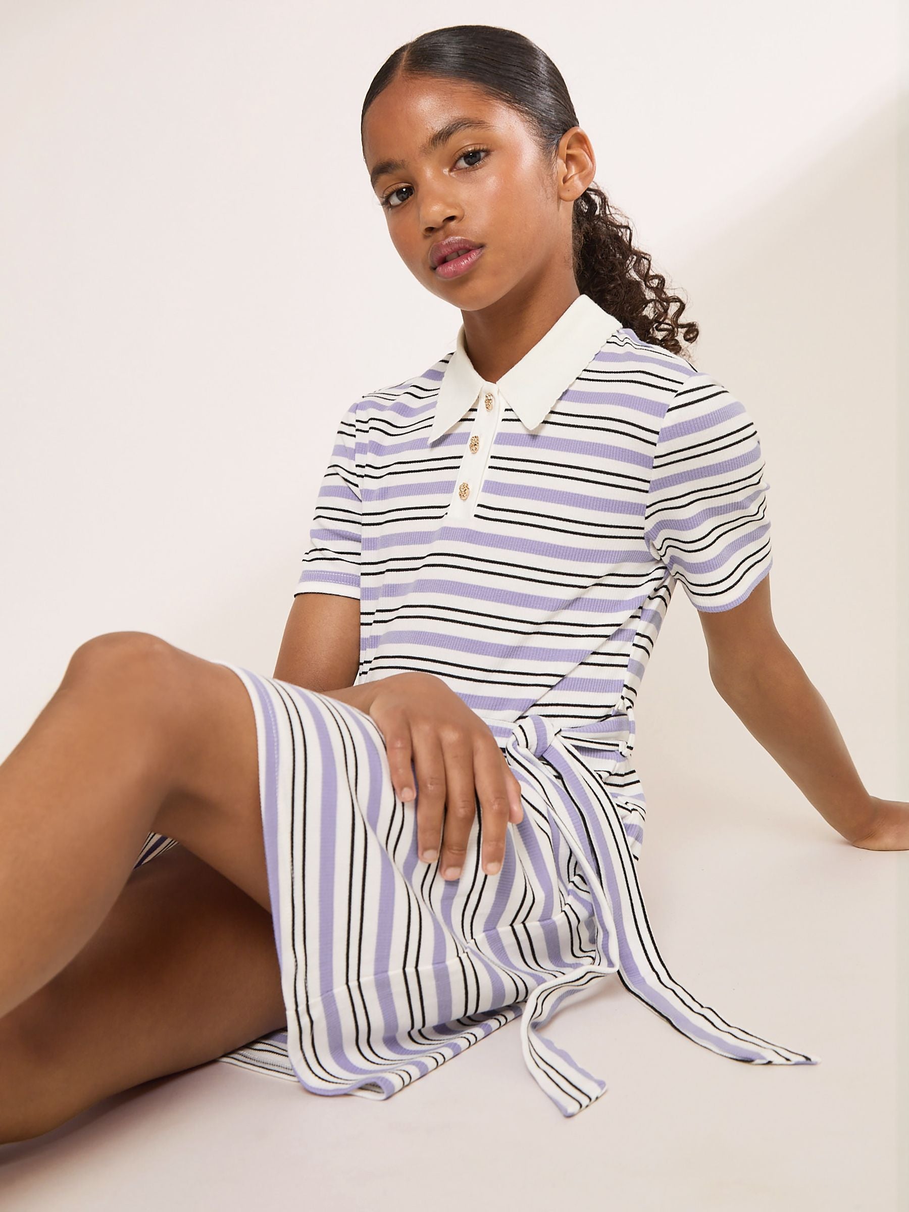 Dsiney Kidz - Lipsy White/Purple Stripe Jersey Collar Dress (5-16yrs) image 3