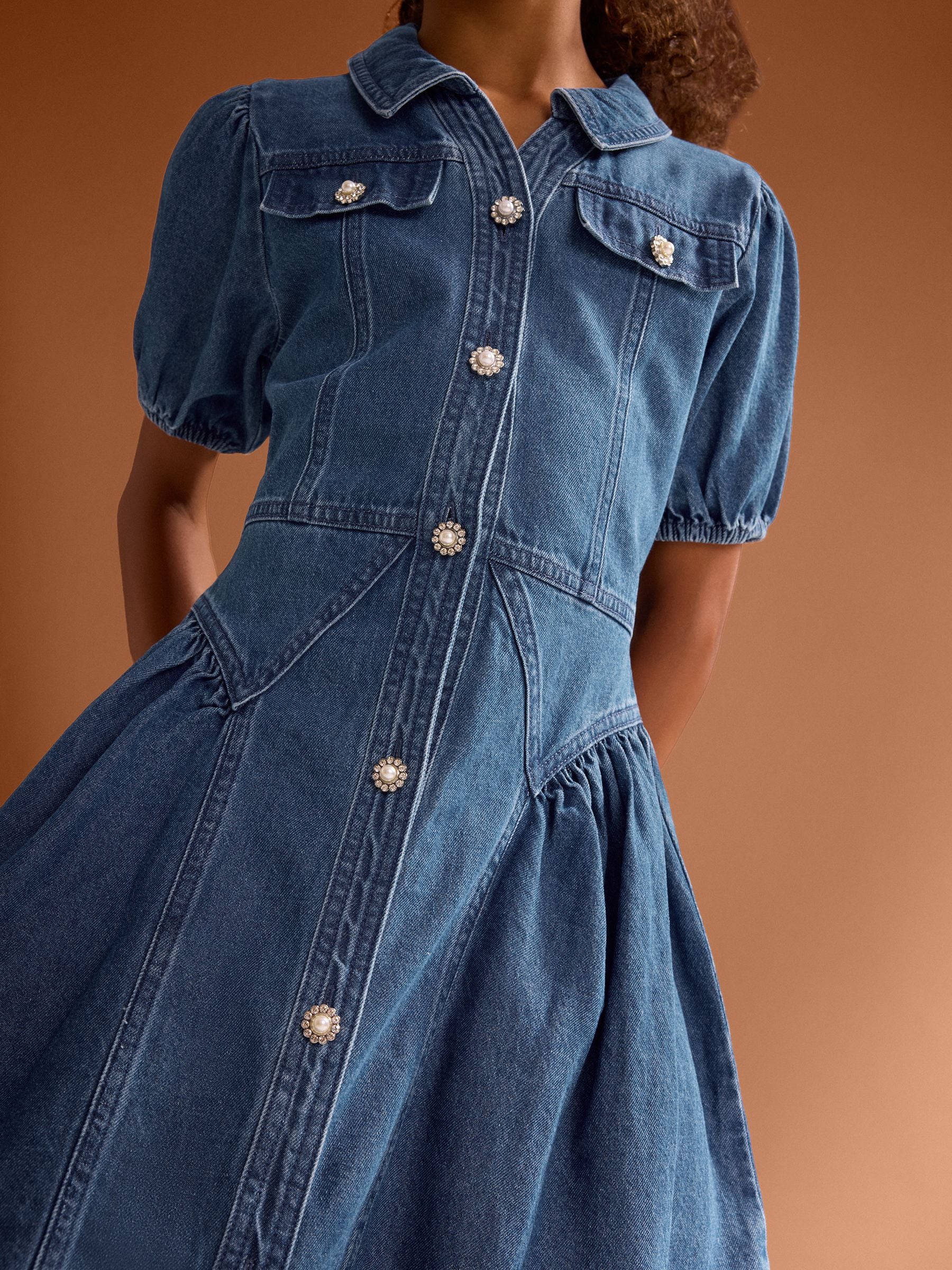 Dsiney Kidz - Lipsy Blue Denim Puff Sleeve Diamante Dress (5-16yrs) image 3