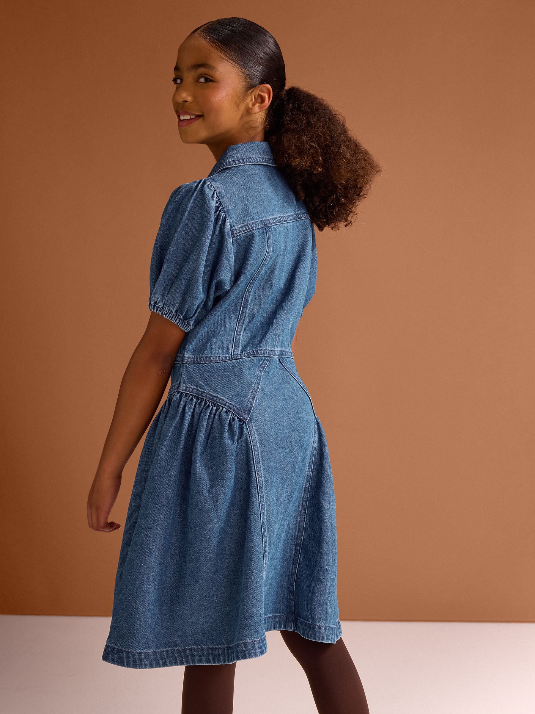 Dsiney Kidz - Lipsy Blue Denim Puff Sleeve Diamante Dress (5-16yrs) image 6