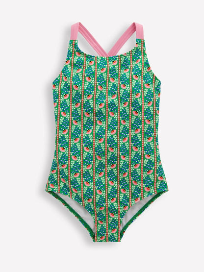Boden Green Cross-back Printed Swimsuit image 1