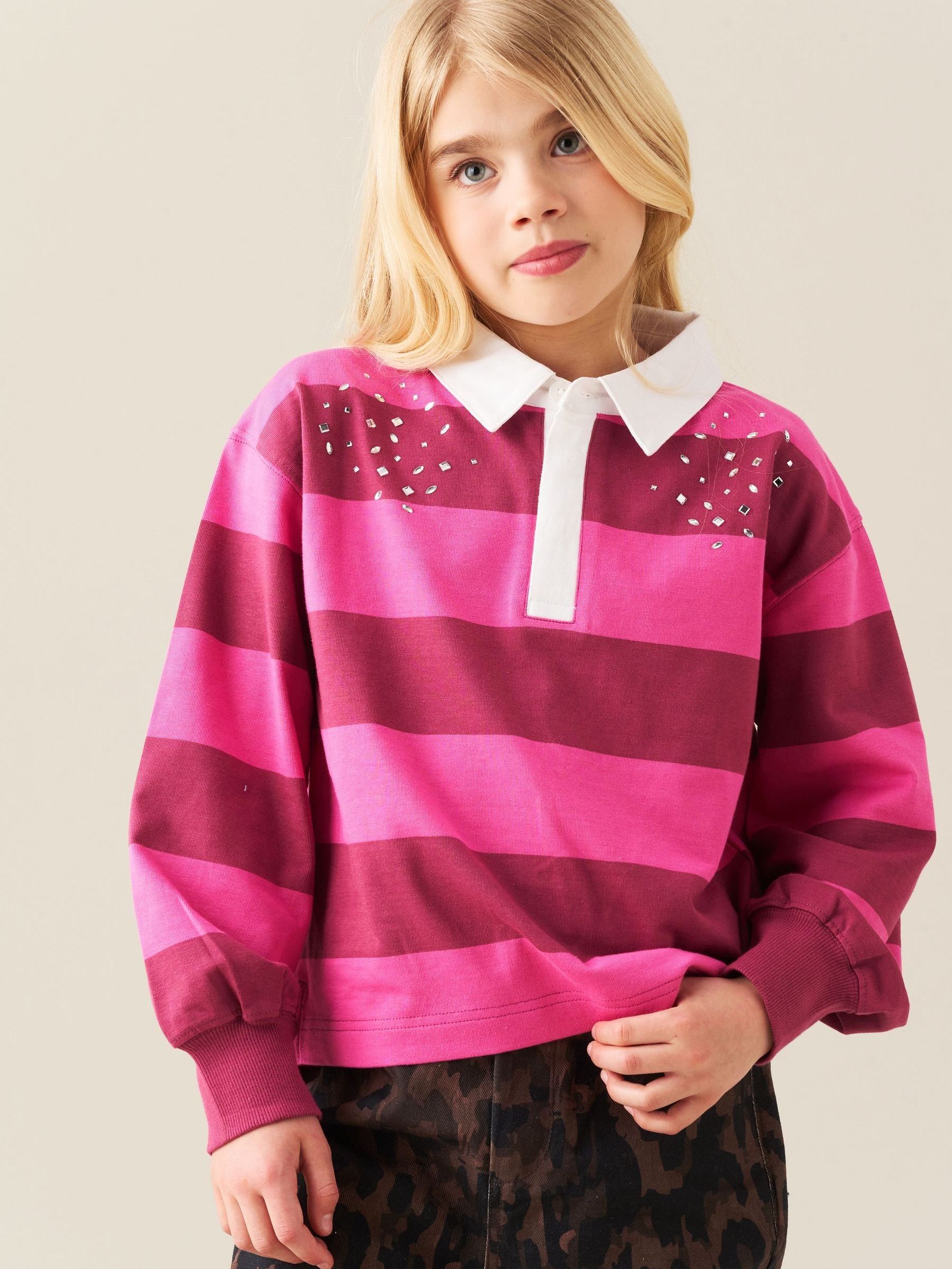 Dsiney Kidz - Angel & Rocket Pink Marlie Jewelled Stripe Rugby Top image 1