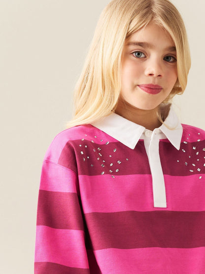 Dsiney Kidz - Angel & Rocket Pink Marlie Jewelled Stripe Rugby Top image 4