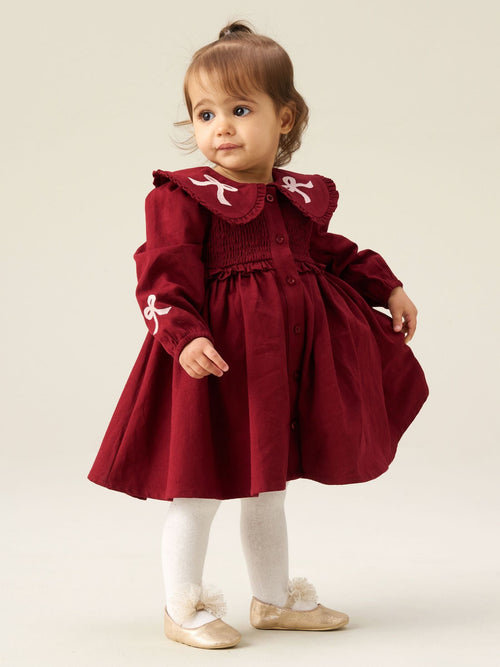 Dsiney Kidz - Angel & Rocket Burgundy Edie Smock Yoke Collared Dress image 1